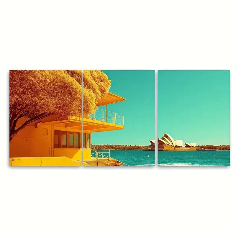 3pcs Yellow building & Sydney Opera House AUS  Wall Wall Art Set Canvas Framed 60x90cm - High Quality Print 100% Australian Made Wall Canvas Ready to Hang - Bella Home Decor