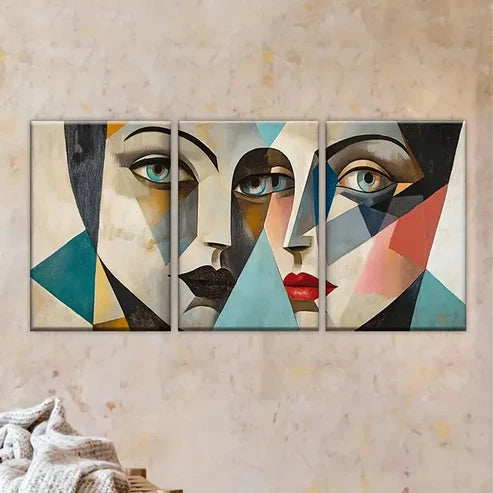 3pcs two women with blue eyes Wall Art Set Canvas Unframed - High Quality Print 100% Australian Made Wall Canvas