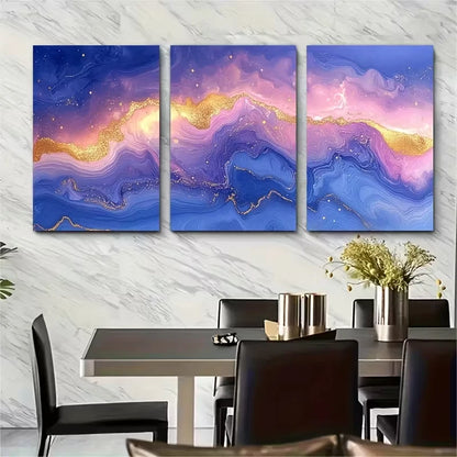 3pcs Pastel Pink Blue Purple with Golden HighlightsMetal Print Ready to Hang Art