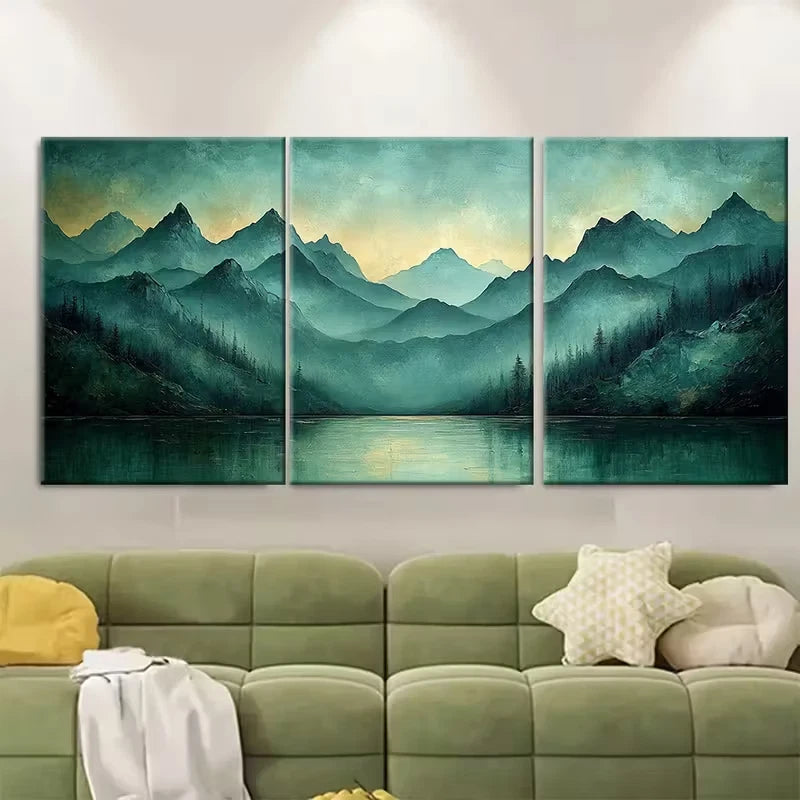 3pcs Abstract Mountain Oil Painting Metal Print Ready to Hang Art - Bella Home Decor