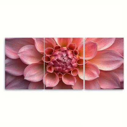 3pcs Vibrant Pink Macro Flower Art Abstract Metal Print Ready to Hang Art - Bella Home Decor