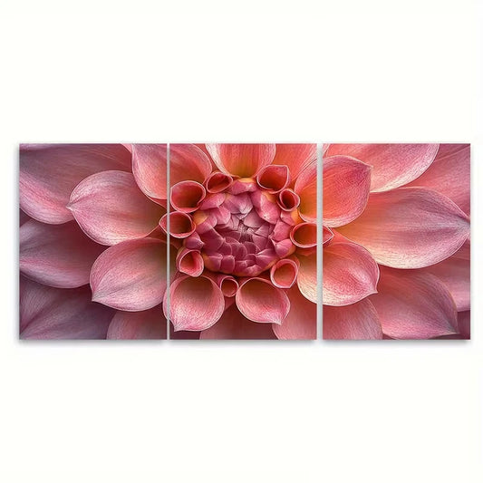 3pcs Vibrant Pink Macro Flower Art Abstract Metal Print Ready to Hang Art