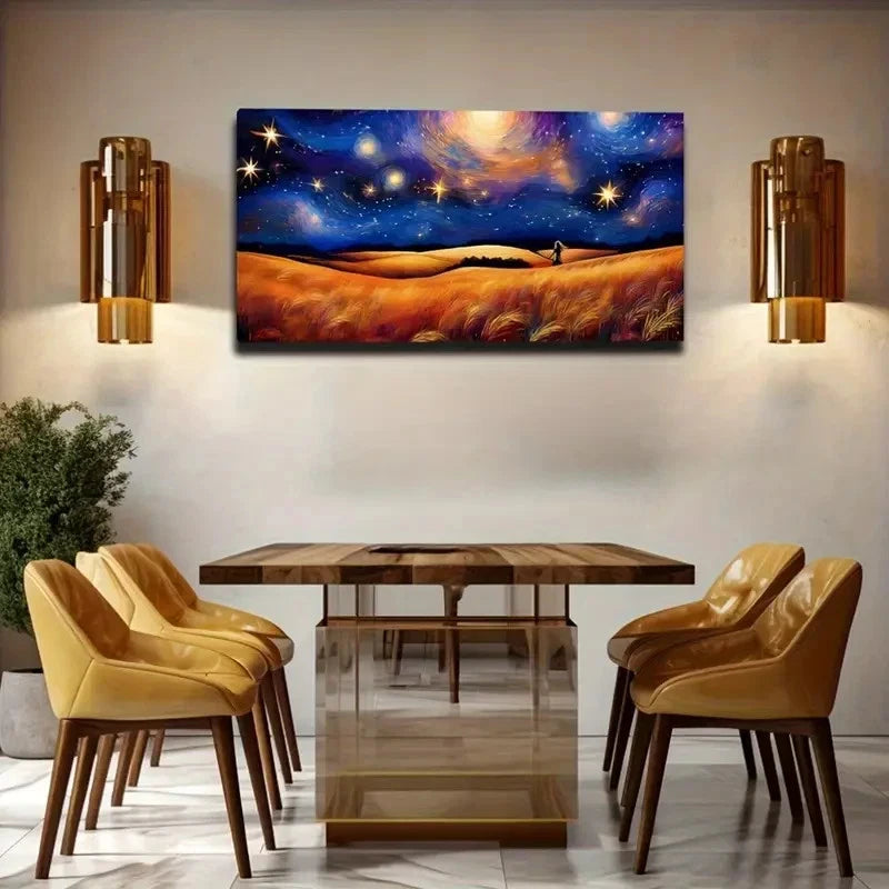 Starry Night Sky & Yellow Wall Art Canvas Office Home Room Framed 120x60cm