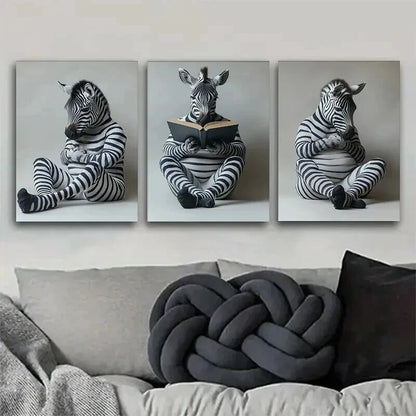 3pcs Adorable Three Zebra Décor Perfect Wall Art Set Canvas Framed 60x90cm - High Quality Print 100% Australian Made Wall Canvas Ready to Hang - Bella Home Decor