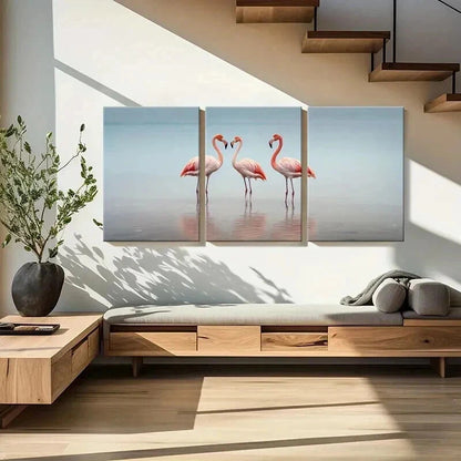 3pcs Three Pink and White Bird Flamingo Wall Art Set Canvas Framed 60x90cm - High Quality Print 100% Australian Made Wall Canvas Ready to Hang - Bella Home Decor