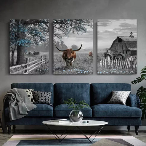 3pcs Highland Cow Wall Art Farmhouse Wall Art Set Canvas Unframed - High Quality Print 100% Australian Made Wall Canvas