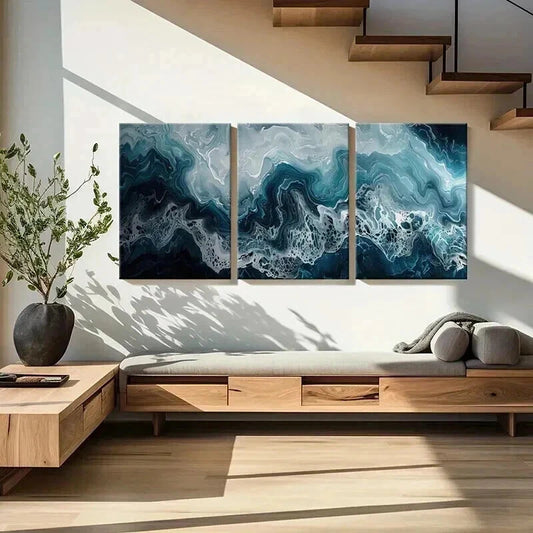 3pcs Abstract Ocean Waves Swirling Tides Metal Print Ready to Hang Art