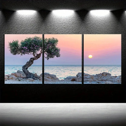 3pcs Cherry Blossom Lake Scene Metal Print Ready to Hang Art - Bella Home Decor