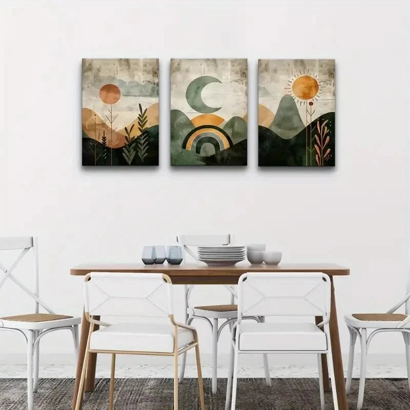 3pcs Abstract Geometric Landscape Decor Metal Print Ready to Hang Art - Bella Home Decor