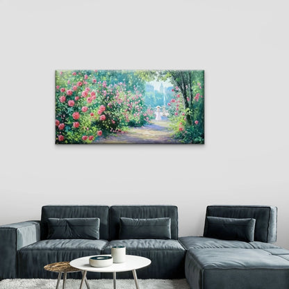 Woman Walking Path Garden Wall Art Canvas Office Home Room Framed 120x60cm