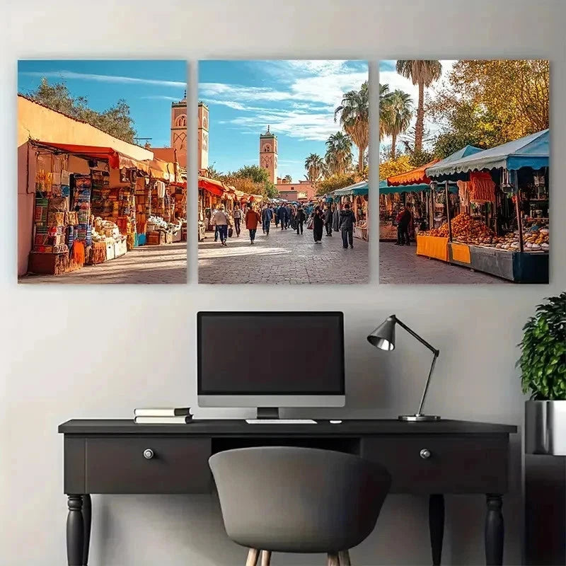 3pcs Marrakech Travel Bohemian Perfect Wall Art Set Canvas Framed 60x90cm - High Quality Print 100% Australian Made Wall Canvas Ready to Hang