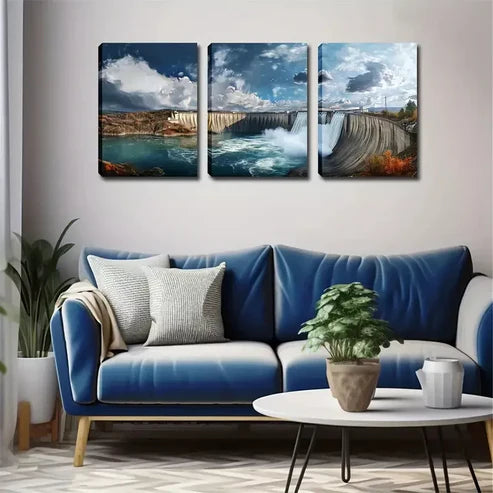 3pcs Large Dam Water Release, Attractive Wall Art Canvas Unframed - High Quality Print 100% Australian Made Wall Canvas