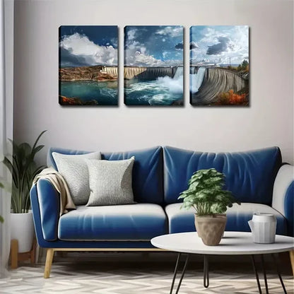 3pcs Large Dam Water Release, Attractive Wall Art Canvas Unframed - High Quality Print 100% Australian Made Wall Canvas