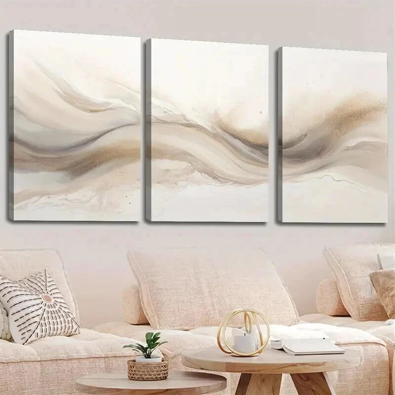 3pcs Soft Beige & Brown Swirls Decor Wall Art Set Canvas Framed 60x90cm - High Quality Print 100% Australian Made Wall Canvas Ready to Hang - Bella Home Decor