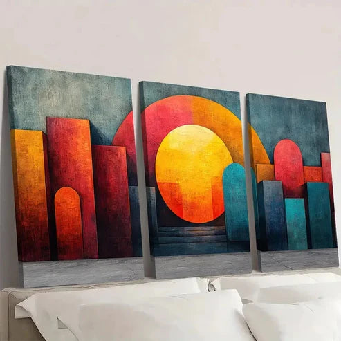3pcs Color Block Geometric Shapes CB Wall Art Canvas Unframed – High Quality Print 100% Australian Made Wall Canvas - Bella Home Decor
