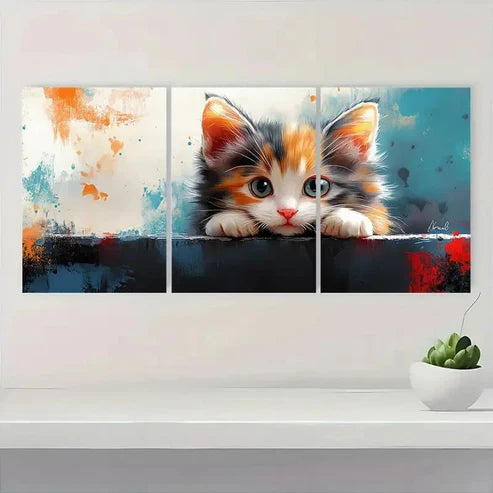 3pcs Calico Cat Kitten Baby Wall Art Canvas Unframed - High Quality Print 100% Australian Made Wall Canvas - Bella Home Decor