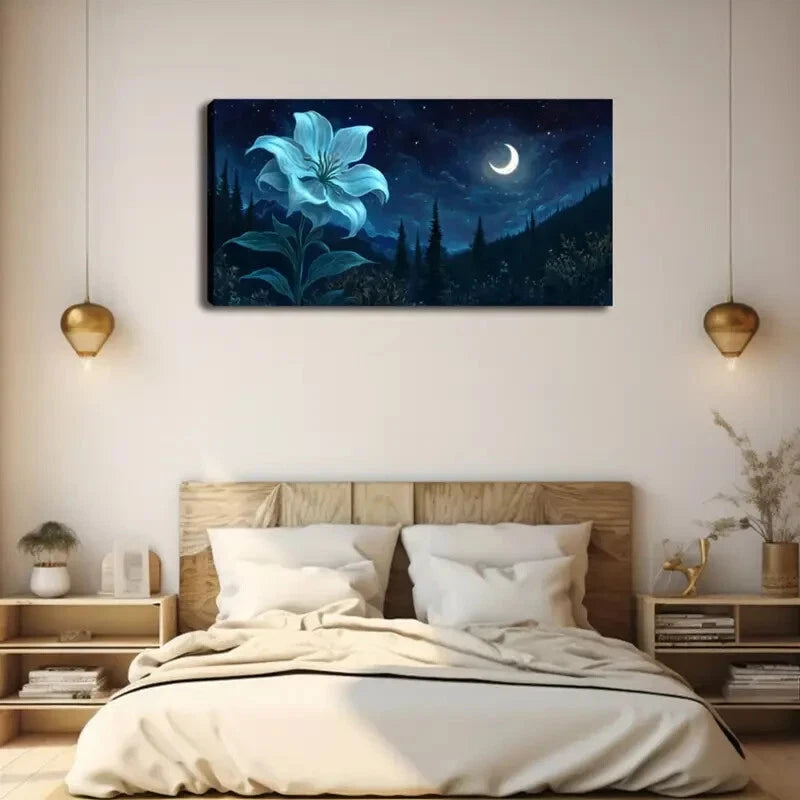Blue and White Floral Modern Wall Art Canvas Office Home Room Framed 120x60cm - Bella Home Decor