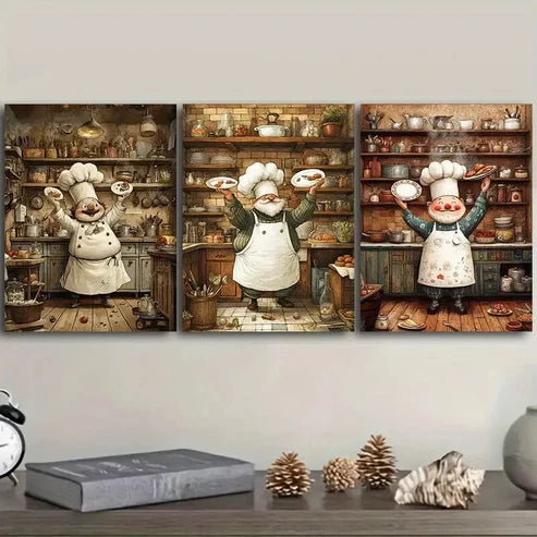 3pcs The whimsical chef Wall Art Set Canvas Unframed - High Quality Print 100% Australian Made Wall Canvas
