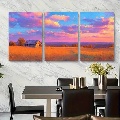 3pcs Country Landscape  Fall Grass Field Perfect Wall Art Set Canvas Framed 50x70cm - High Quality Print 100% Australian Made Wall Canvas Ready to Hang - Bella Home Decor