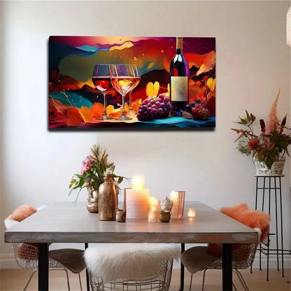 Autumn Wine Glasses Foliage Wall Art Canvas Office Home Room Framed 120x60cm
