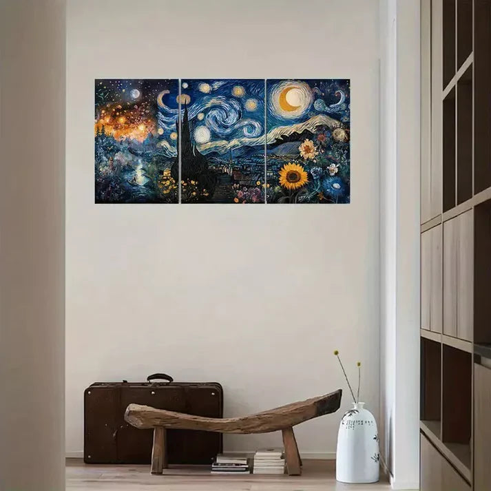 3pcs Vintage Forest Night Oil Painting Wall Art Canvas Unframed - High Quality Print 100% Australian Made Wall Canvas