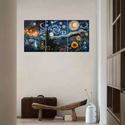 3pcs Vintage Forest Night Oil Painting Wall Art Canvas Unframed - High Quality Print 100% Australian Made Wall Canvas