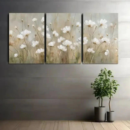 3pcs Delicate Painting of White Wildflowers Metal Print Ready to Hang Art - Bella Home Decor