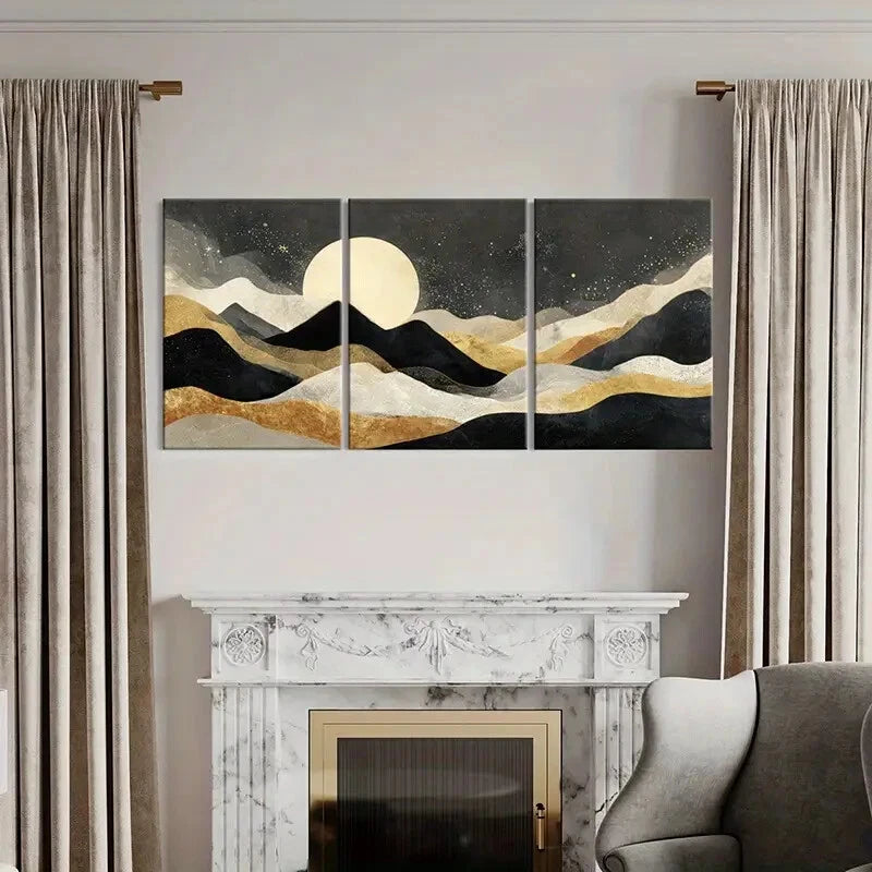 3pcs Abstract Landscape Art Night Sky Theme Metal Print Ready to Hang Art - Bella Home Decor