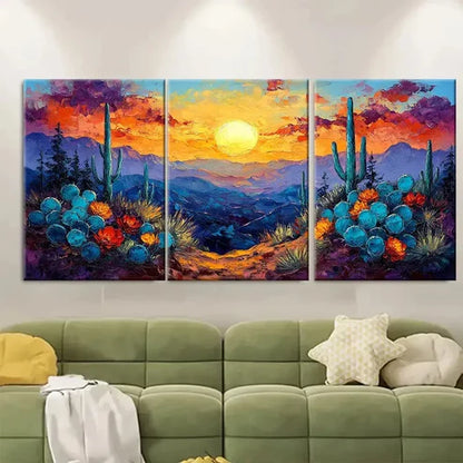 3pcs Arizona Desert Cactus Sunset Scene Wall Art Set Canvas Unframed - High Quality Print 100% Australian Made Wall Canvas - Bella Home Decor