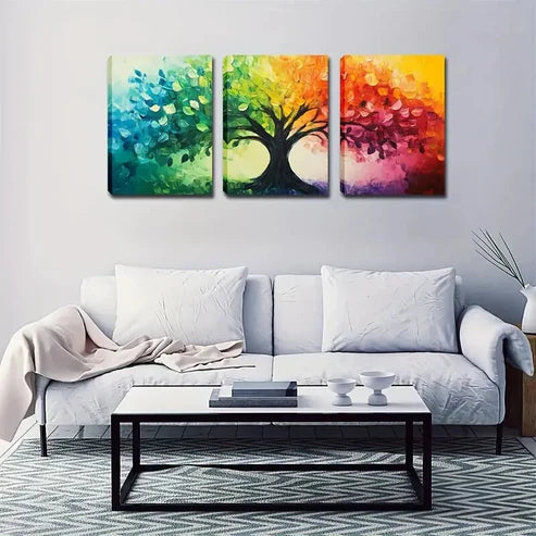 3pcs Colorful Tree Landscape Painting Wall Art Set Canvas Unframed - High Quality Print 100% Australian Made Wall Canvas