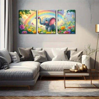 3pcs Baby Elephant and Floral Cartoon Design Wall Art Canvas Unframed - High Quality Print 100% Australian Made Wall Canvas - Bella Home Decor