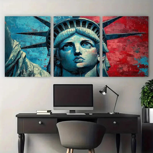 3pcs Statue of Liberty New York City Impasto Wall Art Set Canvas Framed 40x60cm - High Quality Print 100% Australian Made Wall Canvas Ready to Hang