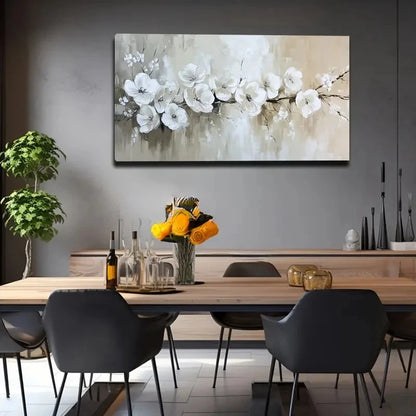 White Flowers On Branches Wall Art canvas office home room framed 120x60cm