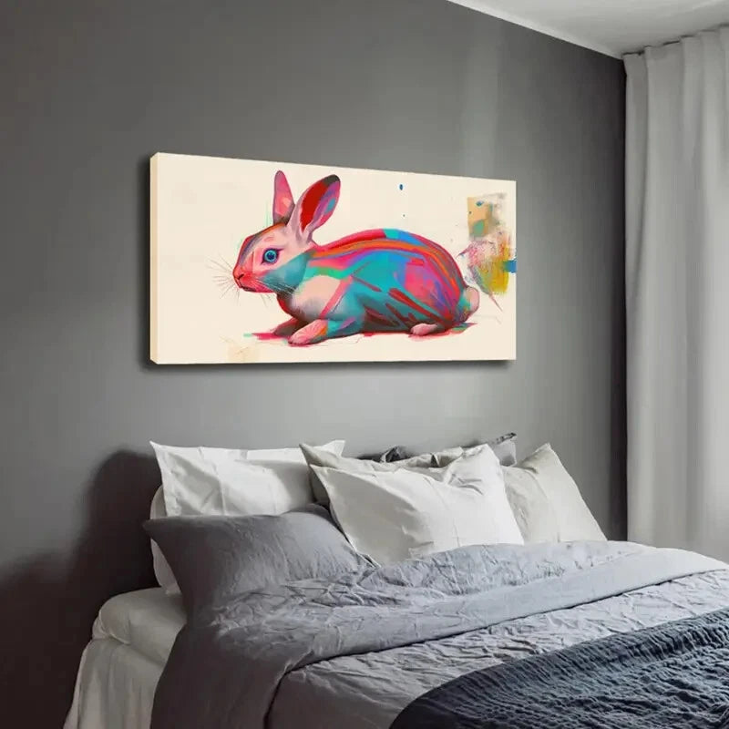 Vibrant Watercolor Rabbit Décor Wall Art Canvas Office Home Room Framed 120x60cm - Bella Home Decor