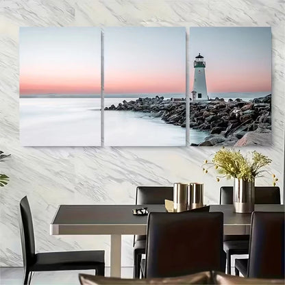 3pcs Coastal Scene with Rocky Beach Metal Print Ready to Hang Art - Bella Home Decor