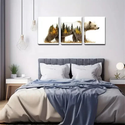 3pcs Majestic Bear Forest Close-Up Wall Art Canvas Unframed - High Quality Print 100% Australian Made Wall Canvas
