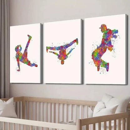 3pcs Colorful Breakdance & Street Dance Wall Art Set Canvas Unframed - High Quality Print 100% Australian Made Wall Canvas