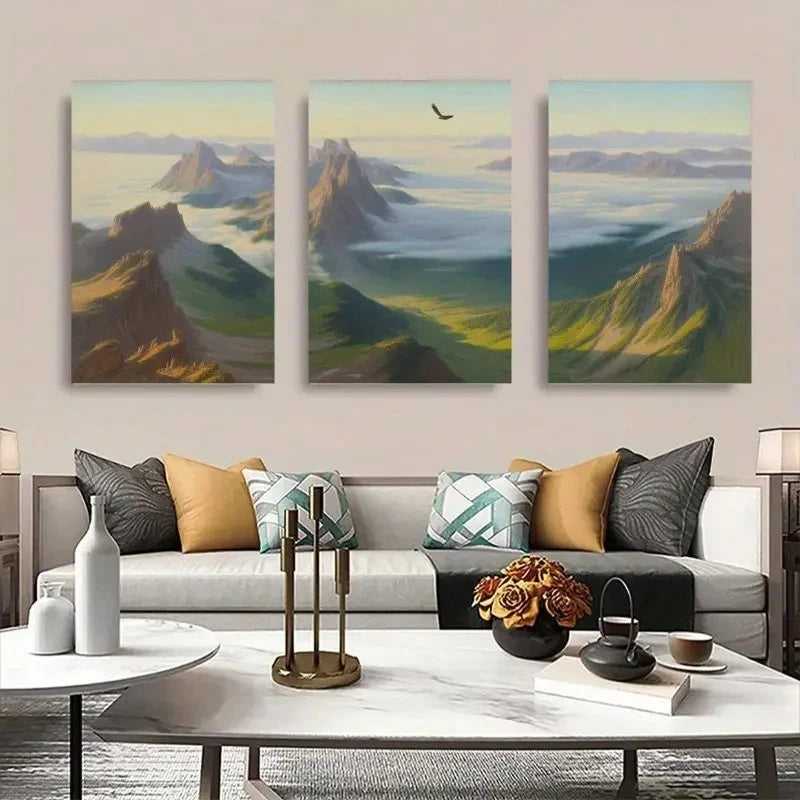 3pcs Mountains & Lush Greenery Canvas Wall Art Set Canvas Framed 50x70cm - High Quality Print 100% Australian Made Wall Canvas Ready to Hang