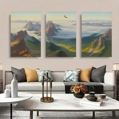 3pcs Mountains & Lush Greenery Canvas Wall Art Set Canvas Framed 50x70cm - High Quality Print 100% Australian Made Wall Canvas Ready to Hang