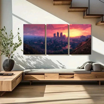 3pcs City Landscape & Sunset Anime Style Wall Art Set Canvas Framed 60x90cm - High Quality Print 100% Australian Made Wall Canvas Ready to Hang - Bella Home Decor