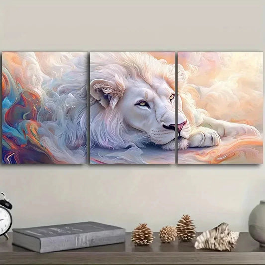 3pcs A white lion Wall Art Set Canvas Framed 40x60cm - High Quality Print 100% Australian Made Wall Canvas Ready to Hang