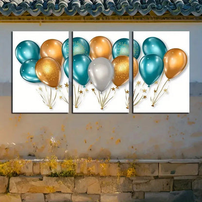 3pcs Decorative Balloon and Flower Design Metal Print Ready to Hang Art - Bella Home Decor