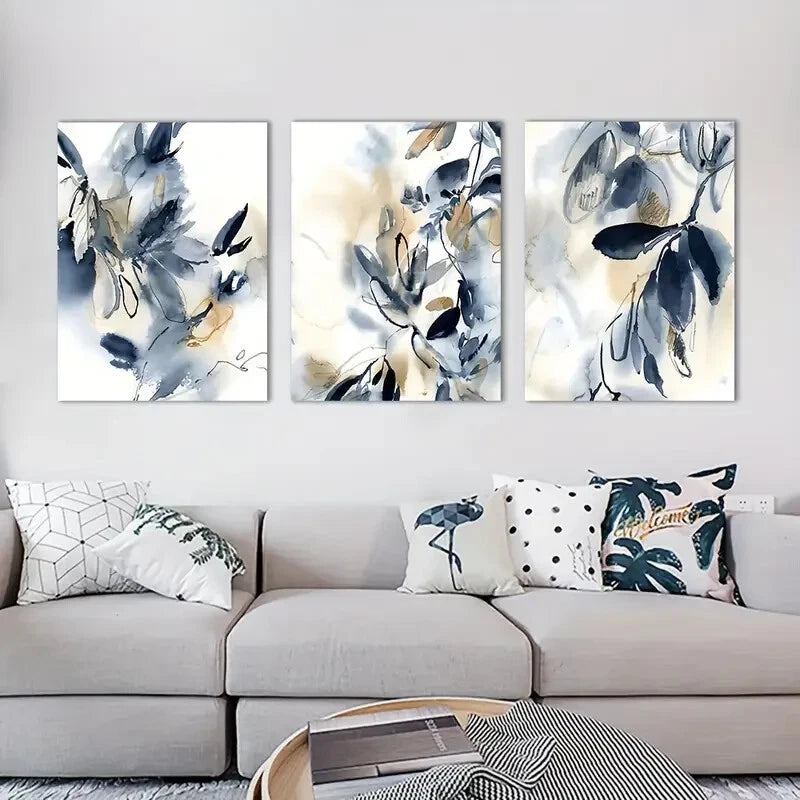 3pcs Floral Abstract Ink Painting Metal Print Ready to Hang Art