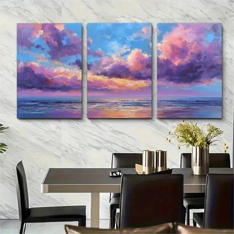 3pcs Sunset Ocean Painting Blue Ocean Prefect Wall Art Set Canvas Framed 50x70cm - High Quality Print 100% Australian Made Wall Canvas Ready to Hang