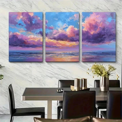 3pcs Sunset Ocean Painting Blue Ocean Prefect Wall Art Set Canvas Framed 50x70cm - High Quality Print 100% Australian Made Wall Canvas Ready to Hang