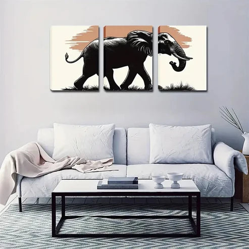 3pcs Black Elephant Figurative Wall Art Canvas Unframed - High Quality Print 100% Australian Made Wall Canvas - Bella Home Decor