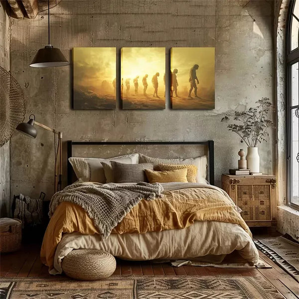 3pcs Human Evolution Theme, Warm Sunset Gradient Wall Art Set Canvas Framed 60x90cm - High Quality Print 100% Australian Made Wall Canvas Ready to Hang - Bella Home Decor