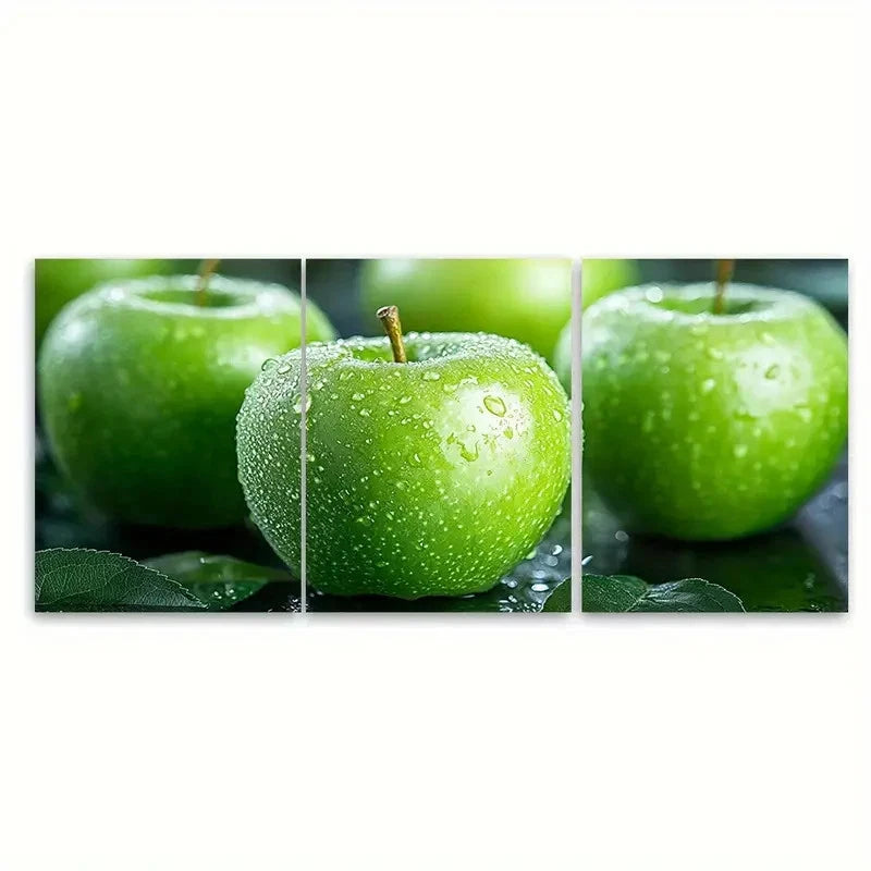 3pcs Green Apple Fruits Still Life Illustration Wall Art Set Canvas Framed 40x60cm - High Quality Print 100% Australian Made Wall Canvas Ready to Hang