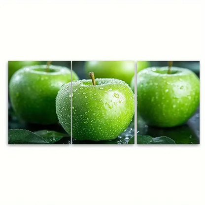 3pcs Green Apple Fruits Still Life Illustration Wall Art Set Canvas Framed 40x60cm - High Quality Print 100% Australian Made Wall Canvas Ready to Hang