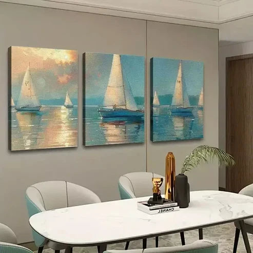 3pcs Sailboats Water Sky Wall Art Canvas Unframed - High Quality Print 100% Australian Made Wall Canvas